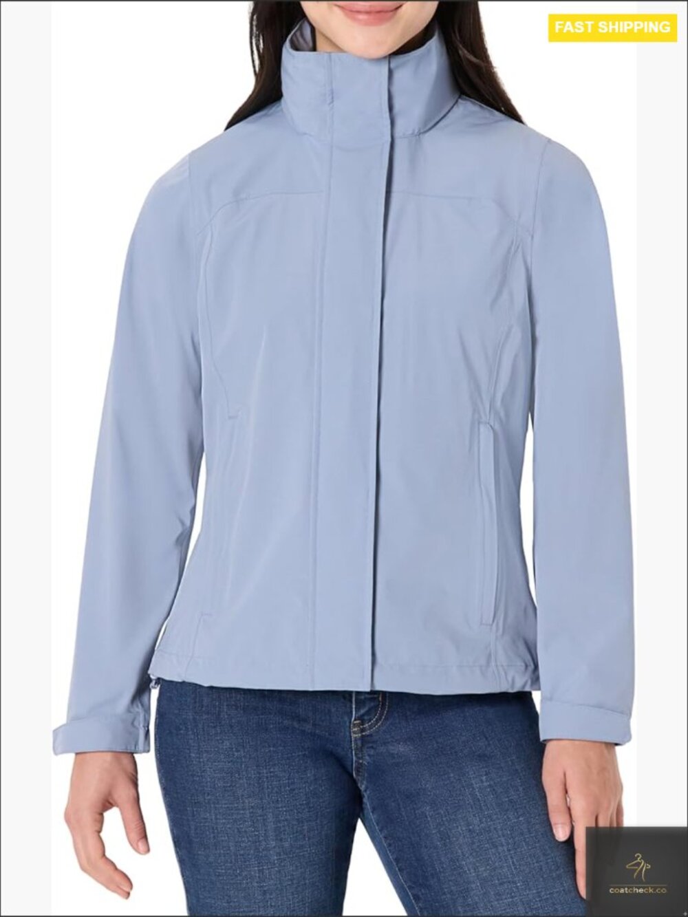 Relaxed-Fit Lightweight Waterproof Long Hooded Rain Jacket Zipper Front